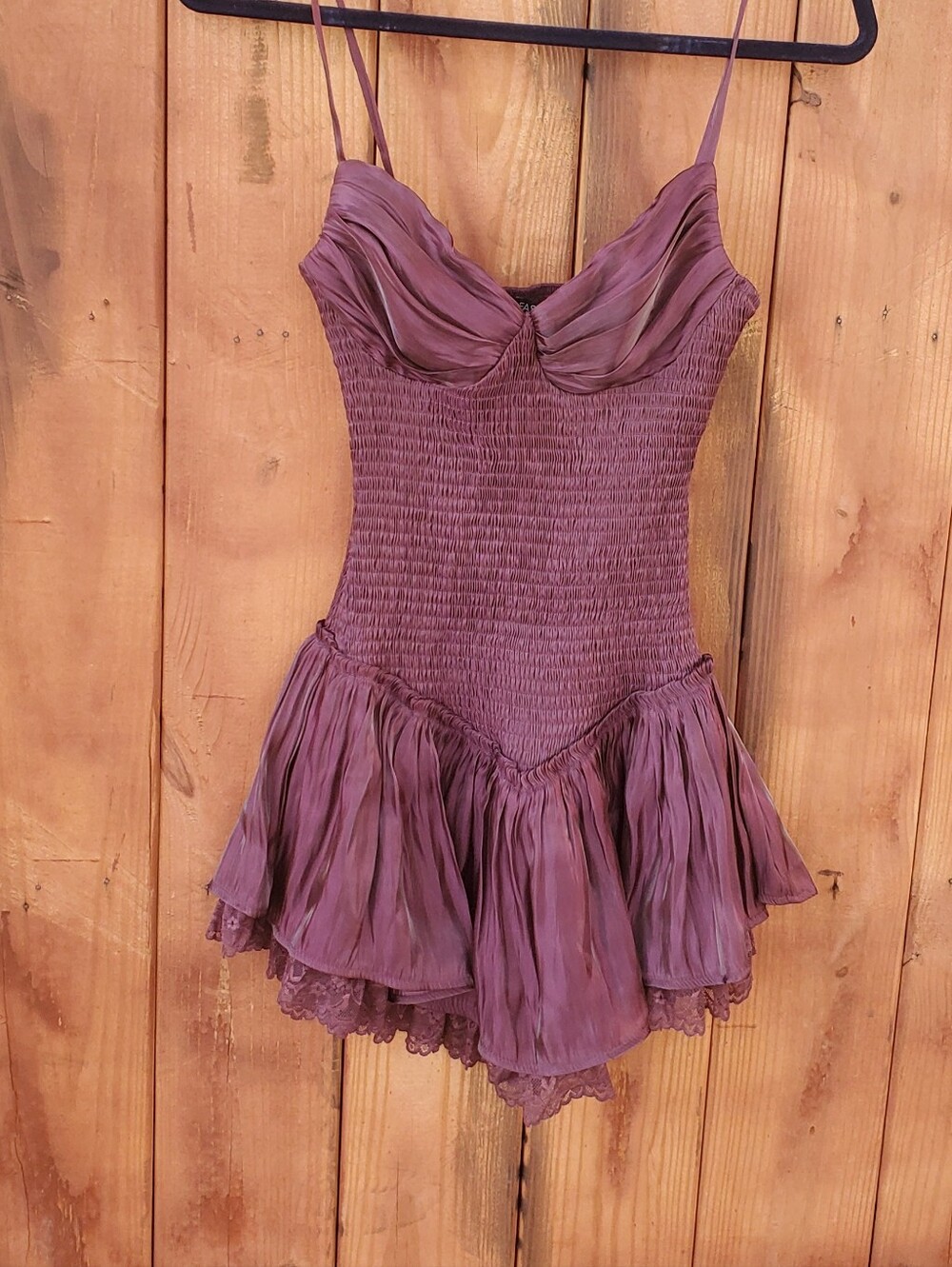 Fashion Nova Plum Ruched Smocked Bust Mini Dress with Ruffled Skirt